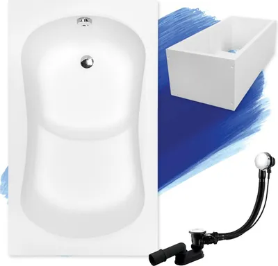 Produktbild von BADLAND Badewanne Rechteck Aria 120x70 mit Ablaufgarnitur, Füßen und Wannenträger GRATIS