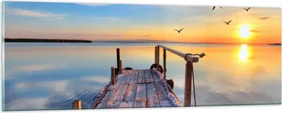 Produktbild von Bilder auf glas - See Natur Brücke Vögel - 90x30cm - Glasbilder - Wandbilder - Kunstdruck - zum Aufhängen bereit - Wanddekoration aus Glas - Glas Bilder - Wandbild auf Glas - Einteilig - GAB90x30-2402