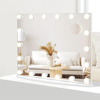 Produktbild von Hollywood Spiegel mit Beleuchtung 18 LEDs 3-fach Vergrößerung Touchscreen 3 Lichtfarben 4 Helligkeiten 65x52,5cm