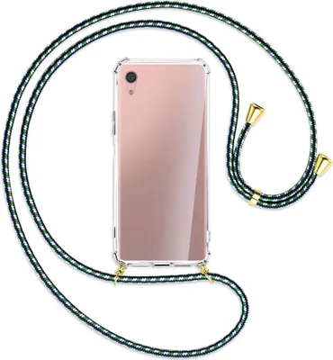 Produktbild von Handykette Backcover-Schutzhülle mit Band (Metall goldfarben) für Sony Xperia XA1 Plus - grün/blau/weiß