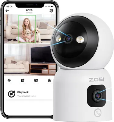 Immagine prodotto di Telecamera di sorveglianza Wi-Fi a doppio obiettivo con copertura a 360° e rilevamento umano AI
