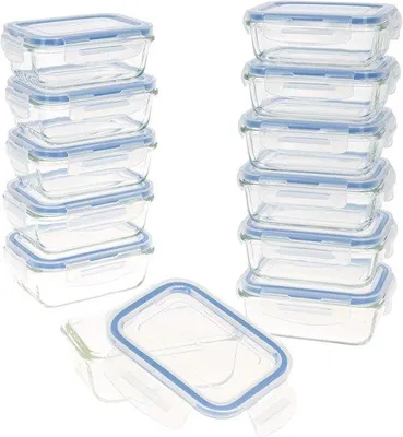 Produktbild von Famanu Glasbehälter 330 ml - transparentes Deckel, mikrowellengeeignet, 12 Stück