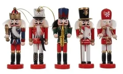 Produktbild von GKA 5 Stück 2in1 Nussknacker zum Stellen & Hängen aus Holz Weihnachten Dekoration 13 cm Mund öffnend Nußknacker