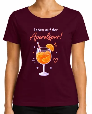 Produktbild von Leben auf der Aperolspur! Sommer Cocktail Spritz Mädelsabend Party Damen T-Shirt, Burgundy, S