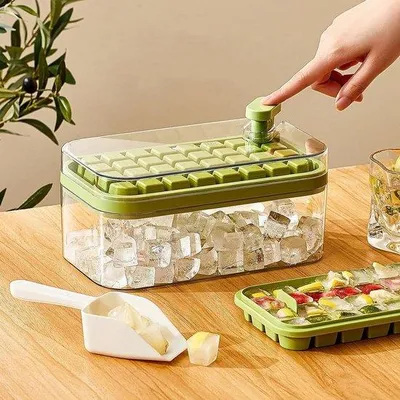 Immagine prodotto di Stampo per cubetti di ghiaccio con coperchio - contenitore per 2 stampi - secchiello per il ghiaccio e paletta (verde)