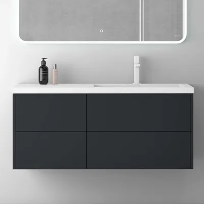 Produktbild von Mai & Mai Badmöbelset 120cm Waschbeckenunterschrank Waschtisch mit Unterschrank Anthrazit matt 4 Soft-Close Schubladen Badezimmermöbel Moment