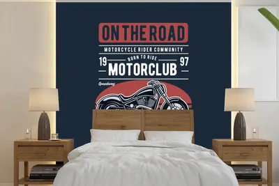 Produktbild von MuchoWow® Fototapete für Wohnzimmer oder Schlafzimmer Wandtapete Vinyl Motivtapete Motorrad - Retro - Zitat - 350x350 cm - Schlafzimmertapete