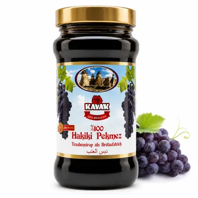 Produktbild von KAVAK %100 Hakiki Pekmez 380g – Reiner Traubensirup als Brotaufstrich, Ohne Zuckerzusatz (380 g Glas), KI-generiertes Bild
