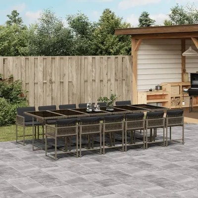 Produktbild von Möbel 13-tlg. Garten-Essgruppe mit Kissen Grau Poly Rattan - Loungegruppe 3211484