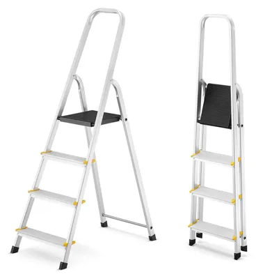 Zdjęcie produktu dla Drabina aluminiowa domowa jednostronna schodki do domu HIGHER 4 stopnie 125 kg