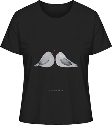 Produktbild von Mr. & Mrs. Panda Damen Oberteil Turteltauben Liebe Größe L - Schwarz - Geschenk, Freundin, T-Shirt Kurzarm, Tauben, shirt, Sommershirt, Hochzeitstag, Basic