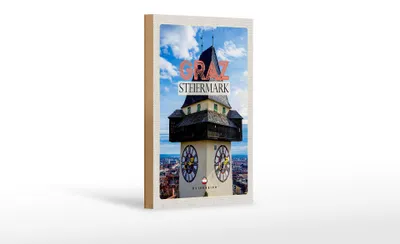 Produktbild von Holzschild Reise 12x18 cm Graz Steiermark Kirche Ausblick Stadt
