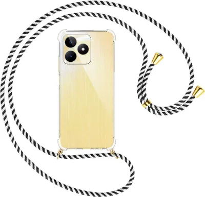 Produktbild von Handykette Backcover-Schutzhülle mit Band (Metall goldfarben) für Realme C53 (RMX3760, 6.74'') - schwarz/weiß gestreift