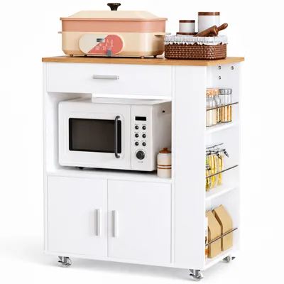 Produktbild von Yorbay Küchenwagen mit Rollen,Servierwagen mit Arbeitsplatte, Kücheninsel Freistehend , Küchenschrank mit Schublade & 3 Gewürzregalen,75*46*88 cm