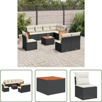 Produktbild von The Living Store 9-tlg. Garten-Sofagarnitur mit Kissen Schwarz Poly Rattan