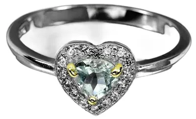 Produktbild von Ring aus 925er Silber mit Herz, Aquamarin und Zirkonia, Ringgröße 14