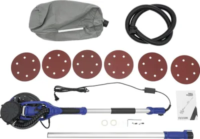 Image de Ponceuse électrique pour cloisons sèches - Ponceuse murale - 750 W - 800-1800 tr/min - Double conduit d'air - Aspiration verticale - Fonction polissage - Bleu
