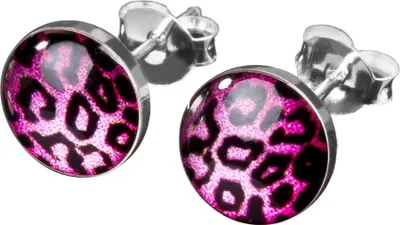 Produktbild von viva-adorno 1 Paar Damen Ohrstecker Ohrringe rund Edelstahl Schwarz Leo Leopard Z299,pink