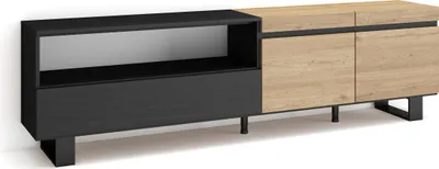 Image de COZY Meuble TV, Banc Télé, 200x35x57cm, Pour les TV jusqu'à 80", Chêne et noir