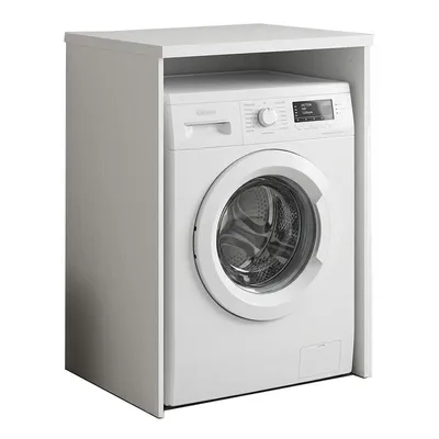Image de Armoire de salle de bain pour l'installation au-dessus d'une machine à laver et d'un sèche-linge, style scandinave, couleur blanche, 66 cm