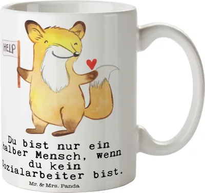 Produktbild von Mr. & Mrs. Panda Kaffeetasse Sozialarbeiter Herz - Weiß - Geschenk, Pott, Motivtasse, bedruckt, Kaffeebecher, Becher