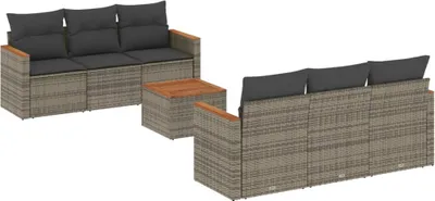 Produktbild von vidaXL 7-tlg. Garten-Sofagarnitur mit Kissen Grau Poly Rattan