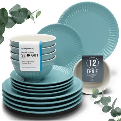 Produktbild von PURE LIVING Geschirrset Hygge aus Steingut, 12-tlg., für 4 Personen, Grün