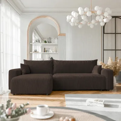 Produktbild von Ecksofa XL Castelo Poso 06 Schokoladenbraun Cord mit Schlaffunktion und Bettkasten