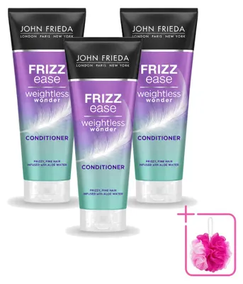 Imagen del producto de 3 unidades de acondicionador John Frieda Frizz Ease Weightless Wonder, 250 ml cada uno. Pack ahorro