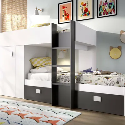 Immagine prodotto di Dmora Composizione Camera da Letto Araba 111x271x150h cm Bianco Antracite, Reversibile 2 Cassetti