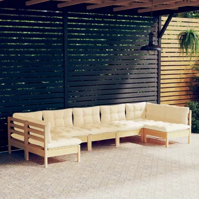 Produktbild von Möbel 7-tlg. Garten-Lounge-Set mit Creme Kissen Massivholz Kiefer - Balkonmöbel 3097163