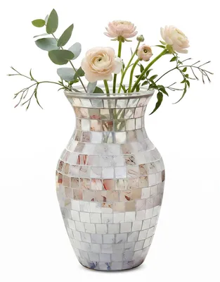 Produktbild von Handgefertigte Mosaik-Glasvase, 20x10x11 cm, Weiß