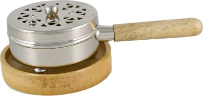 Produktbild von Räucherpfanne Messing Vernickelt mit Holz Untersetzer Weihrauch Baumharze 2218