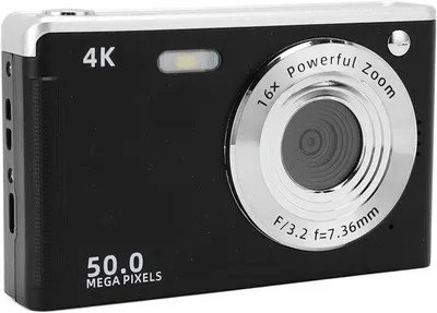 Obrázok produktu pre Kompaktná digitálna kamera 4K Ultra HD s 16-násobným zoomom, nočným videním a stabilizáciou, malá čierna kamera pre mládež