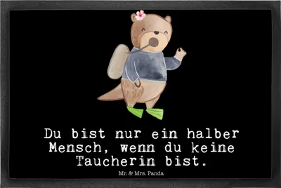 Produktbild von Mr. & Mrs. Panda Schmutzfangmatte Taucherin Herz 40 x 60 cm - Schwarz - Geschenk, Fußabtreter, fußmatte, Abtretmatte, Gummimatte, Fussmatte