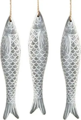 Produktbild von 3 große graue Fische in 18 x 4 x 2,8 cm aus Beton - mit Band zum Aufhängen