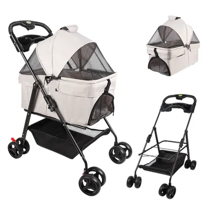 Produktbild von Hundewagen klappbar Haustierwagen für Hunde Katzen abnehmbarer Hundebuggy Grau