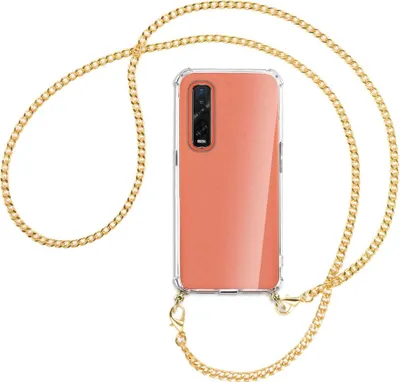 Produktbild von Handykette Backcover-Schutzhülle mit Band (Metall goldfarben) für Oppo Find X2 Pro - goldfarbene Kette