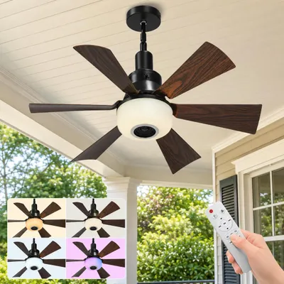 Produktbild von 52cm E27 Deckenventilator mit Licht & Bluetooth Lautsprecher - RGB Dimmbar 6 Höhenverstellbar 3 Stufen Leise Ventilator Lampe für Schlafzimmer