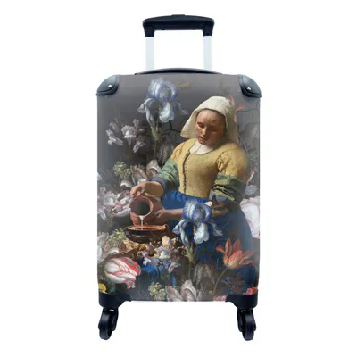 Produktbild von MuchoWow® Koffer Handgepäck Trolley Rollkoffer Kleine Reisekoffer mit 4 Rollen - Milchmädchen - Johannes Vermeer - Blumen - Cabin Size < 55x40x23 cm & 55x40x20 cm - Fotokoffer - Kabinenkoffer - Boardgepäck - Reise-Box - Reisekoffer - Reisegepäck - Koffer mit Bild - Trolley für Kinder