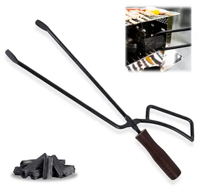 Imagen del producto de Pinza para leña, modelo robusto, de 40 cm, con mango de madera, ideal para chimeneas y fogatas