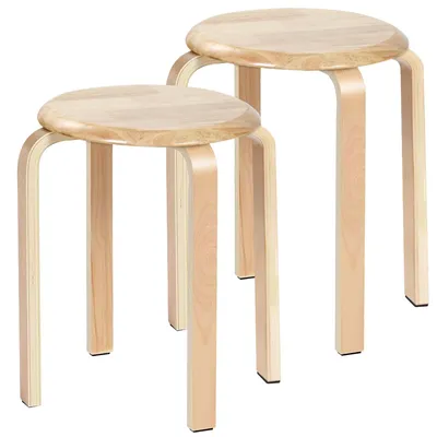 2er-Set Esszimmerhocker aus Holz, stapelbar, mit Antirutschmatte