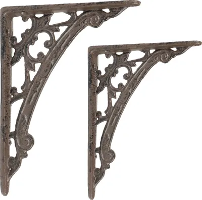 Image de 2 pièces Moritz Equerre d'étagère murale Etagère murale 18,5 cm x 14 cm Support d'étagère Support mural en fonte brun