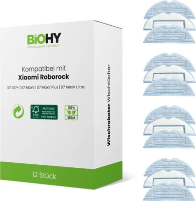 Produktbild von BiOHY Mikrofaser Wischtücher für Roborock Wischroboter, Roborock S8 / S7 / S7+/ S7 Maxv Ultra / Pro Ultra / S6 & S5, Bodenwischer Ersatzteile, Zubehör – S7 & S8 / 12er-Set