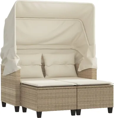 Produktbild von vidaXL Gartensofa 2-Sitzer mit Dach und Hockern Beige Poly Rattan