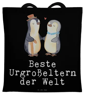 Produktbild von Mr. & Mrs. Panda dokumententasche Pinguin Beste Urgroßeltern der Welt - Schwarz - Geschenk, Tote Bag, Großmutter, Geburtstag, totebag, Uhropa, Schultasche, Kleinigkeit