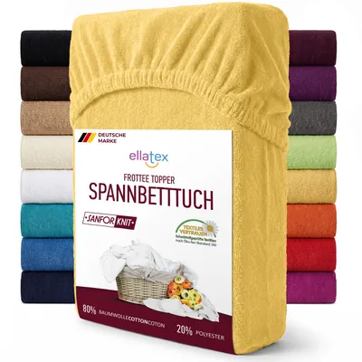 Produktbild von EllaTex FROTTEE TOPPER Spannbettlaken 90x200 – 100x200 Baumwolle – weich & warm, Spannbetttuch für Topper bis 12 cm, in Farbe: Gelb