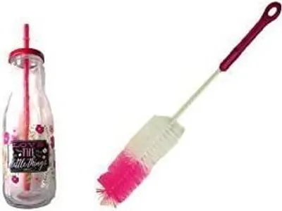 Produktbild von 1 Stück _ Trinkflasche / Glas / Trinkglas - mit wiederverwendbarer Strohhalm u. Deckel -  Trinkgläser / Trinkbecher als " Milchglas " - Kinder & Erwachsene - Flasche z.B. Limonade Erfrischung Sommer - Smoothie Becher Trinkflasche - Deko - Sommerglas - Trinkgläser