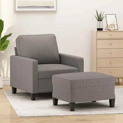 Produktbild von Sessel mit Ottomane und Hocker in Taupe, 60 cm breit, mit strapazierfähigem Stoffbezug und stabilem Gestell aus Sperrholz und Metall