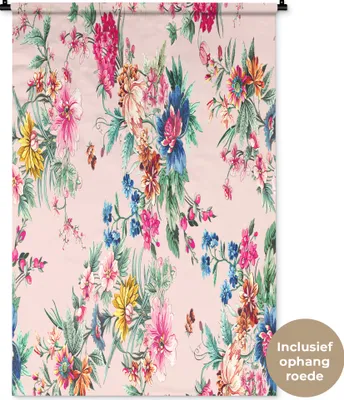 Produktbild von MuchoWow® Wandteppich Wandbehang Blumen - Rosa - Farben 90x135 cm Tapisserie Dekoration Wandtuch - Baumwolle - Wandskulptur